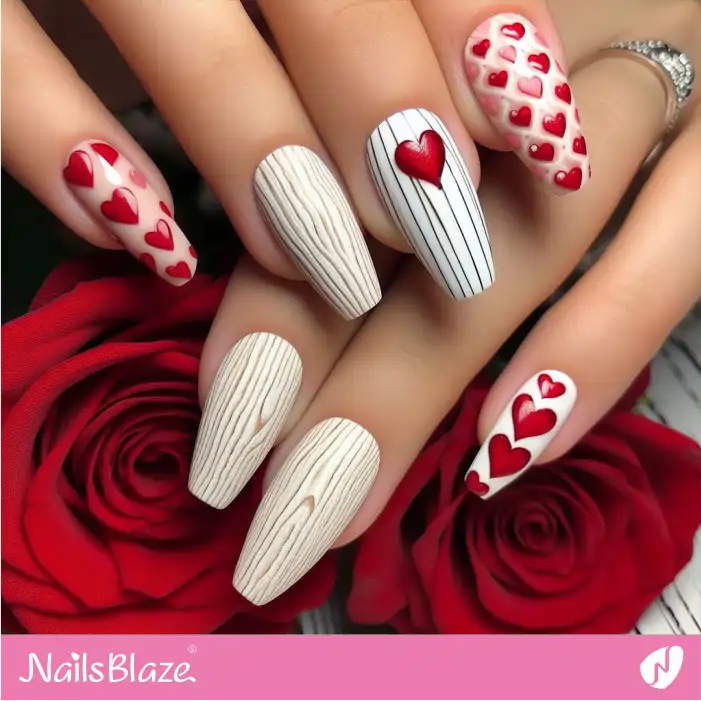 Long Heart Pattern Nails | Valentine Nails - NB2699